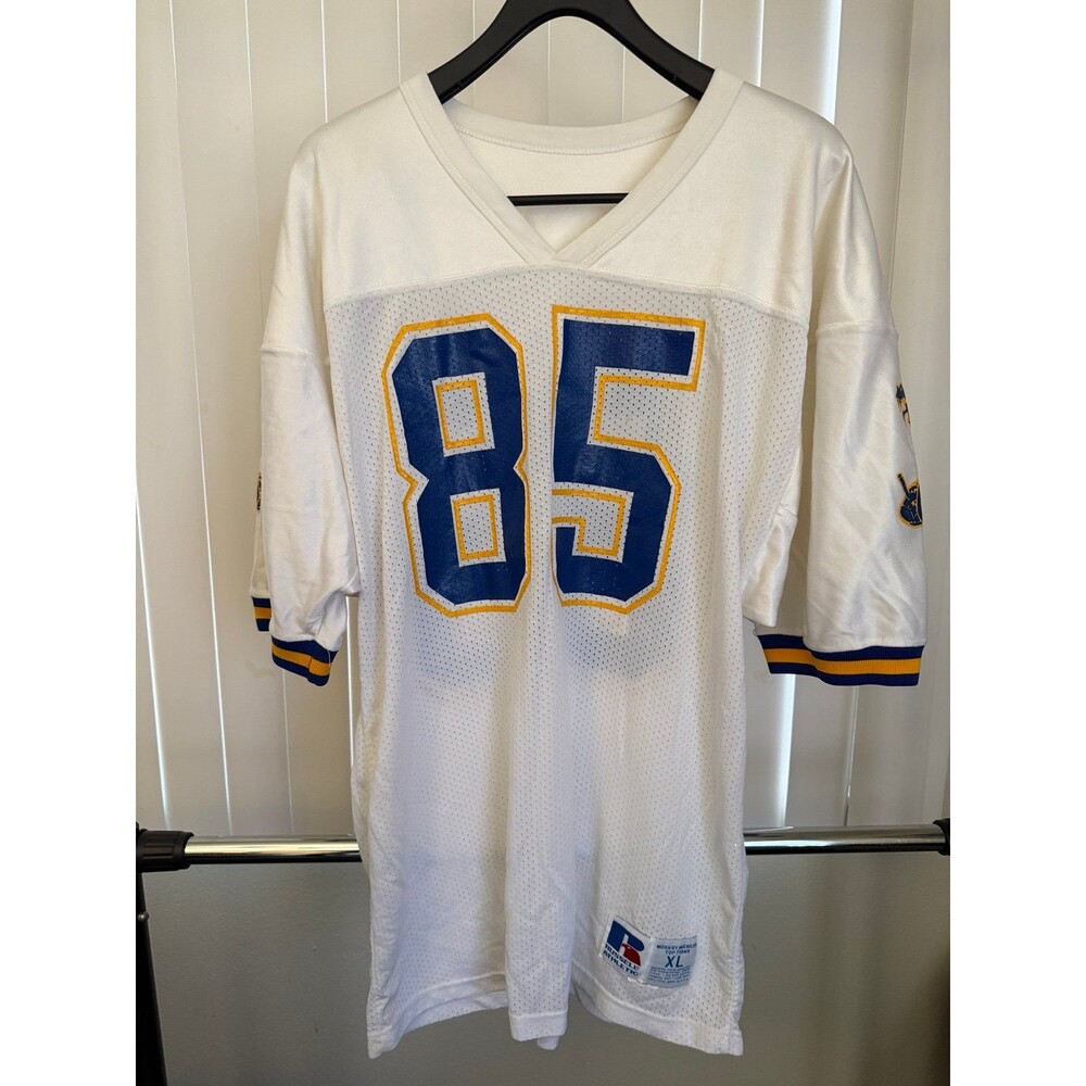 Vintage Men’s Russell Athletic White/Blue /Gold #85 Cobra Graphic Jersey Size XL